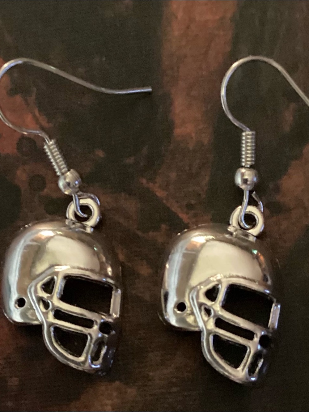 Silver Football Helmet Dangle Earrings - Women's Sports Jewelry